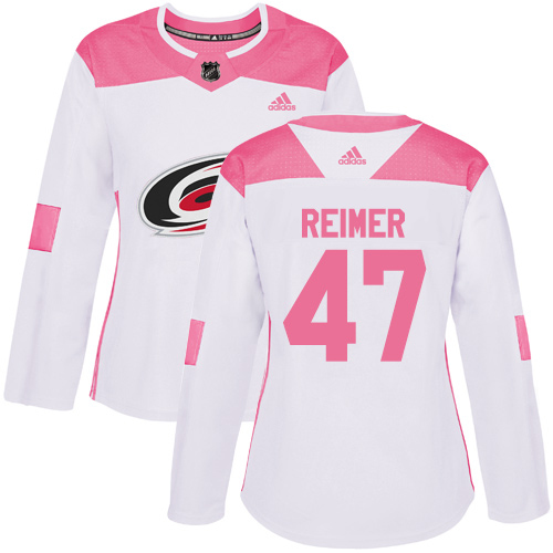 Adidas Carolina Hurricanes #47 James Reimer White/Pink Authentic Fashion Women's Stitched Jersey Womens
