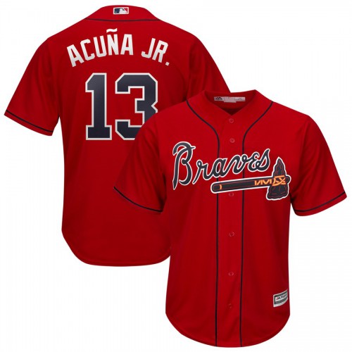 Atlanta Atlanta Braves #13 Ronald Acuna Jr. Majestic 2019 Alternate Official Cool Base Player Jersey Scarlet Men's