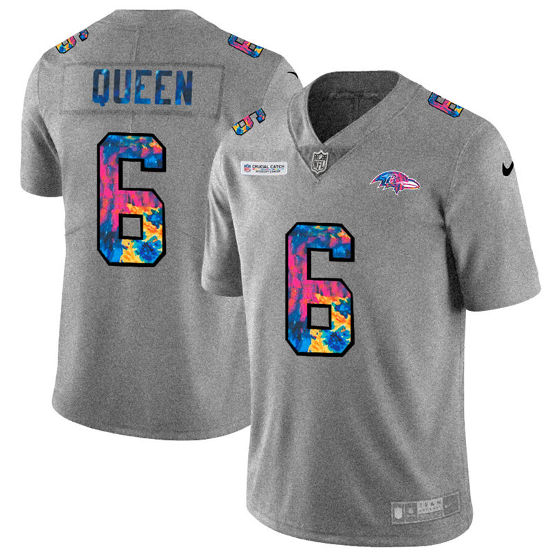 Baltimore Ravens #6 Patrick Queen Men's Multi-Color 2020 Crucial Catch Jersey Greyheather
