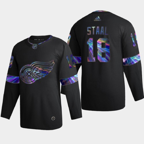 Detroit Detroit Red Wings #18 Marc Staal Men's Iridescent Holographic Collection Jersey - Black Men's