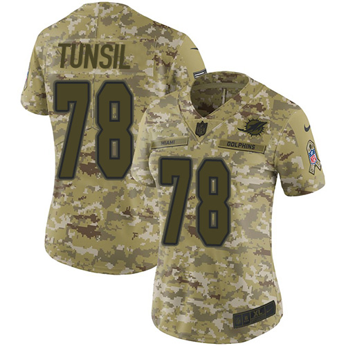 Miami Dolphins #78 Laremy Tunsil Camo Women's Stitched Limited 2018 Salute to Service Jersey Womens