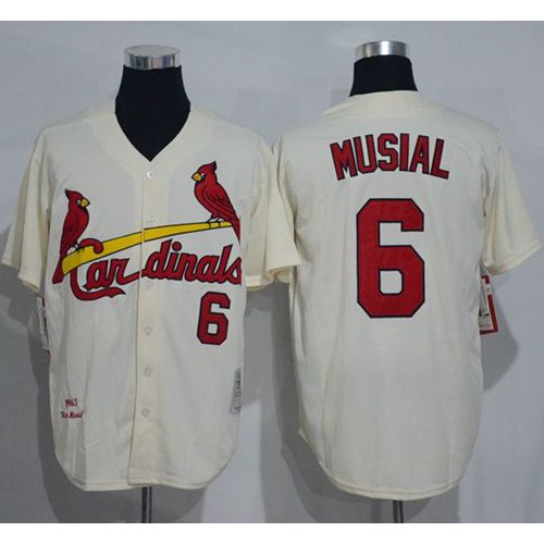 Mitchell And Ness 1963 St.Louis Cardinals #6 Stan Musial Cream Throwback Stitched Jersey Men's