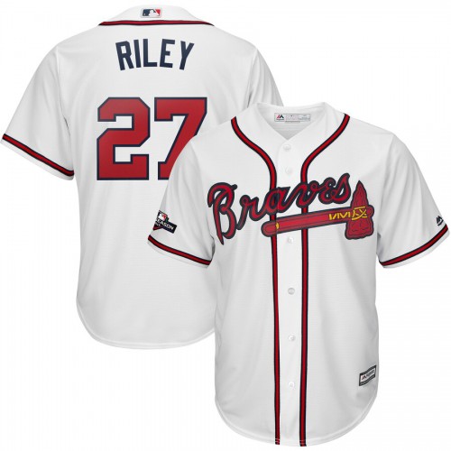 Atlanta Atlanta Braves #27 Austin Riley Majestic 2019 Postseason Official Cool Base Player Jersey White Men's