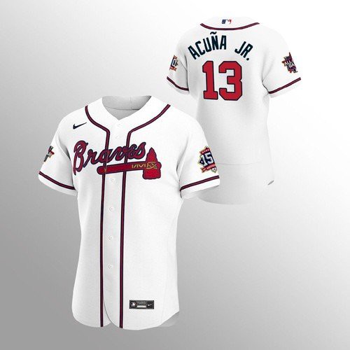 Atlanta Atlanta Braves #13 Ronald Acuna Jr. Men's 150th Anniversary 2021 World Series Authentic Jersey - White Men's