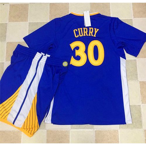 Golden State Warriors #30 Stephen Curry Blue Long Sleeve A Set Stitched Jersey Mens