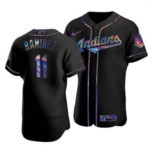Cleveland Guardians #11 Jose Ramirez Men's Iridescent Holographic Collection Jersey - Black Men's