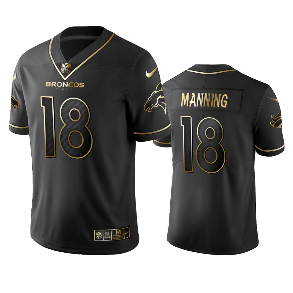 Broncos #18 Peyton Manning Men's Stitched Vapor Untouchable Limited Black Golden Jersey