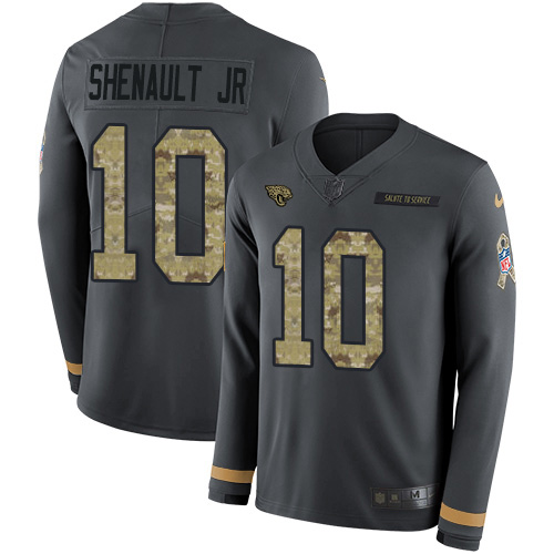 Jacksonville Jaguars #10 Laviska Shenault Jr. Anthracite Salute to Service Youth Stitched Limited Therma Long Sleeve Jersey Youth