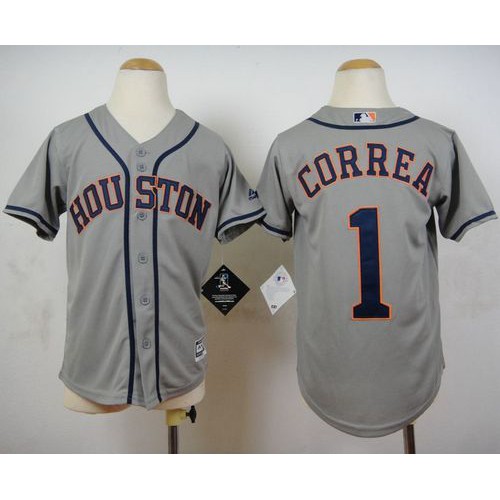 Houston Astros #1 Carlos Correa Grey Cool Base Stitched Youth Jersey Youth