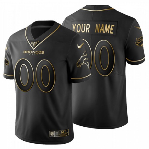 Denver Broncos Custom Men's Black Golden Limited 100 Jersey
