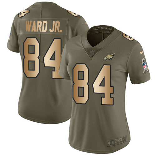 Philadelphia Eagles #84 Greg Ward Jr. Olive/Gold Women's Stitched Limited 2017 Salute To Service Jersey Womens