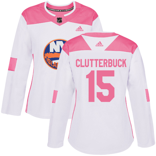 Adidas New York Islanders #15 Cal Clutterbuck White/Pink Authentic Fashion Women's Stitched Jersey Womens