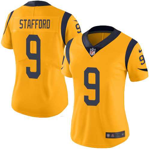 Los Angeles Rams #9 Matthew Stafford Gold Women's Stitched Limited Rush Jersey