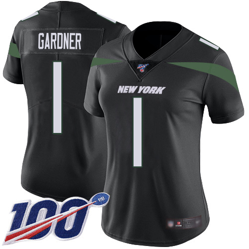 Jets #1 Ahmad Sauce Gardner Black Alternate Women's Stitched 100th Season Vapor Limited Jersey