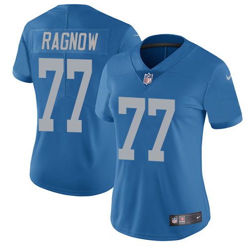 Detroit Lions #77 Frank Ragnow Blue Throwback Women's Stitched Vapor Untouchable Limited Jersey Womens