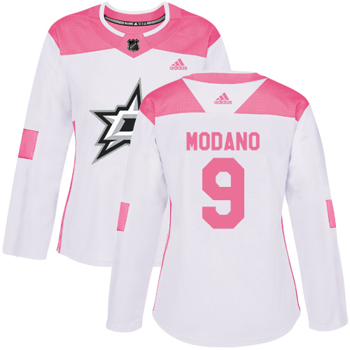 Adidas Dallas Stars #9 Mike Modano White/Pink Authentic Fashion Women's Stitched Jersey Womens