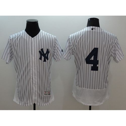 New York Yankees #4 Lou Gehrig White Strip Flexbase Authentic Collection Stitched Jersey Men's