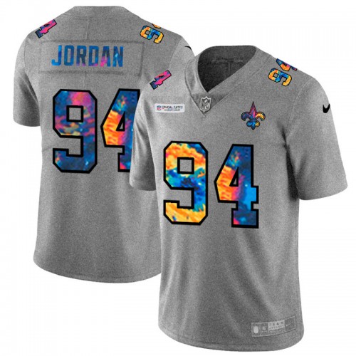 New Orleans New Orleans Saints #94 Cameron Jordan Men's Multi-Color 2020 Crucial Catch Jersey Greyheather Men's