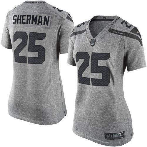 Seattle Seahawks #25 Richard Sherman Gray Women's Stitched Limited Gridiron Gray Jersey Womens