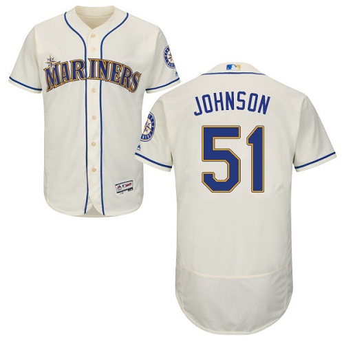Seattle Mariners #51 Randy Johnson Cream Flexbase Authentic Collection Stitched Jersey Men's