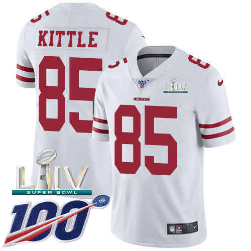 49ers #85 George Kittle White Super Bowl LIV 2020 Men's Stitched 100th Season Vapor Limited Jersey
