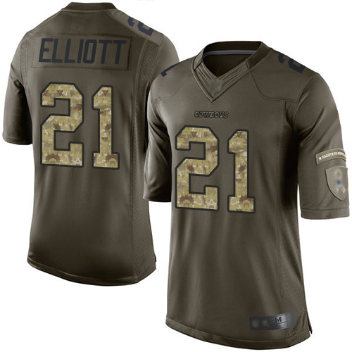 Cowboys #21 Ezekiel Elliott Green Youth Stitched Limited 2015 Salute To Service Jersey