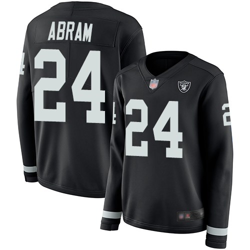 Raiders #24 Johnathan Abram Black Team Color Women's Stitched Limited Therma Long Sleeve Jersey