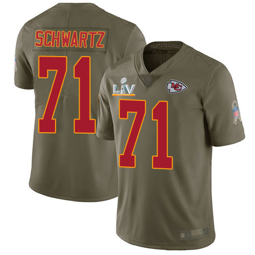 Kansas City Chiefs #71 Mitchell Schwartz Olive Youth Super Bowl LV Bound Stitched Limited 2017 Salute To Service Jersey Youth