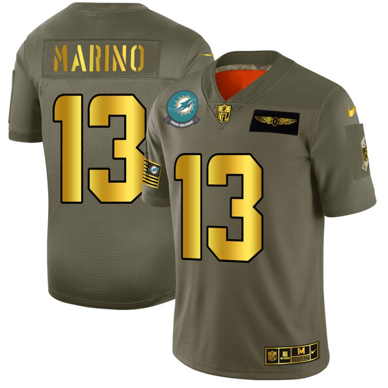 Miami Dolphins #13 Dan Marino Men's Olive Gold 2019 Salute To Service Limited Jersey