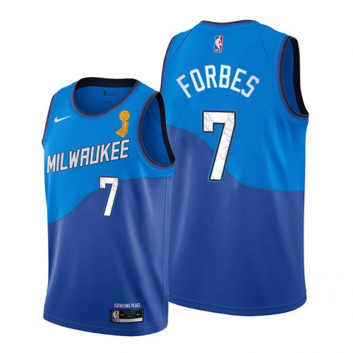 Milwaukee Bucks #7 Bryn Forbes Youth 2021 Finals Champions City Edition Jersey Blue Youth