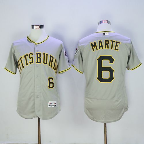 Pittsburgh Pirates #6 Starling Marte Grey Flexbase Authentic Collection Stitched Jersey Men's