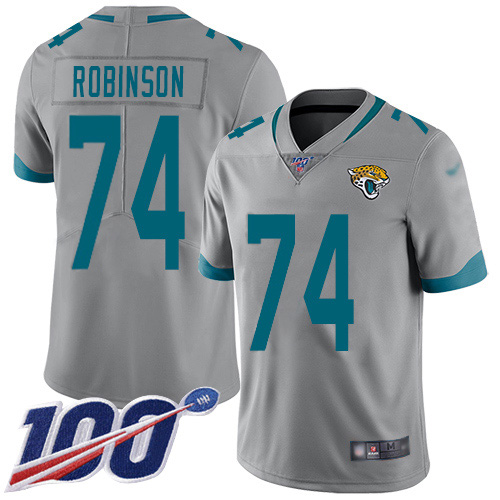 Jacksonville Jaguars #74 Cam Robinson Silver Men's Stitched Limited Inverted Legend 100th Season Jersey Men's