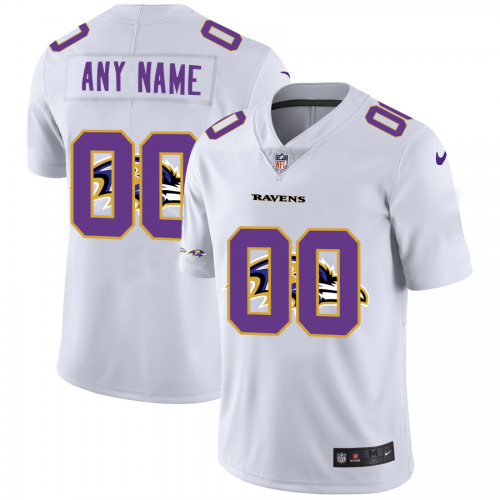 Baltimore Ravens Custom White Men's Team Logo Dual Overlap Limited Jersey