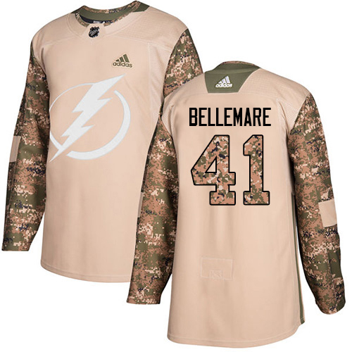 Adidas Tampa Bay Lightning #41 Pierre-Edouard Bellemare Camo Authentic 2017 Veterans Day Stitched Jersey Men's