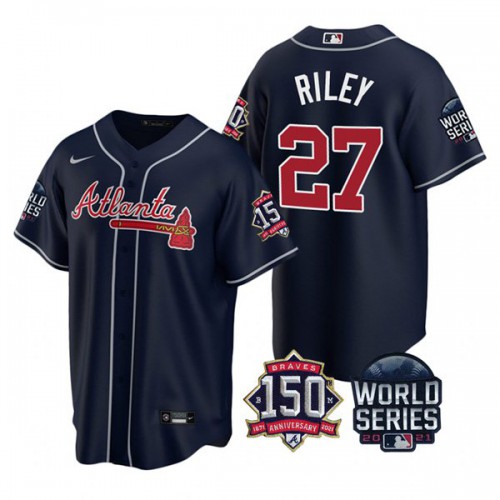 Atlanta Atlanta Braves #27 Austin Riley 150th Anniversary 2021 World Series Youth Jersey - Navy Youth