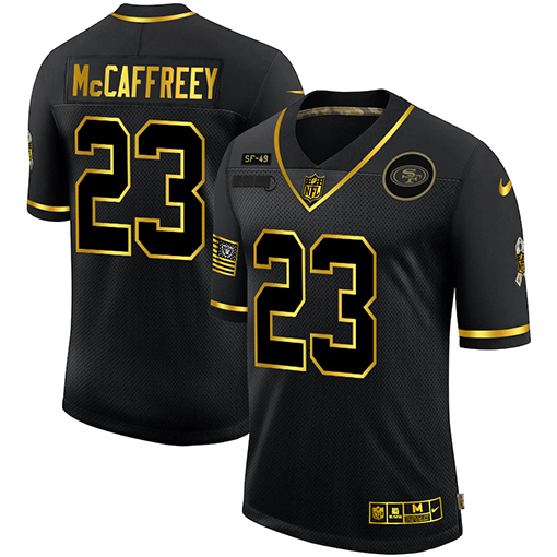 San Francisco 49ers #23 Christian McCaffrey Men's 2020 Salute To Service Golden Limited Jersey Black