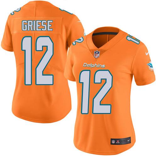 Miami Dolphins #12 Bob Griese Orange Women's Stitched Limited Rush Jersey Womens