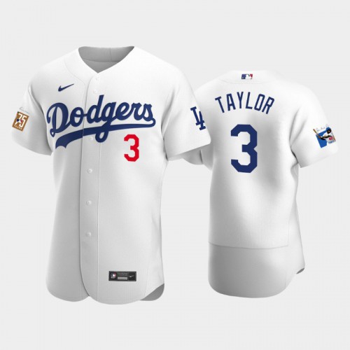 Los Angeles Los Angeles Dodgers #3 Chris Taylor Men's Jackie Robinson 75th Anniversary Authentic Jersey - White Men's