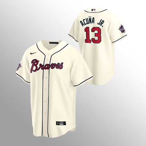 Atlanta Atlanta Braves #13 Ronald Acuna Jr. Men's 150th Anniversary 2021 World Series Game Jersey - Cream Men's