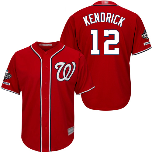 Washington Nationals #12 Howie Kendrick Red Cool Base 2019 World Series Champions Stitched Jersey Men's