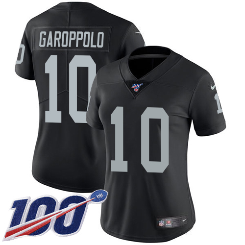 Raiders #10 Jimmy Garoppolo Black Team Color Women's Stitched 100th Season Vapor Untouchable Limited Jersey