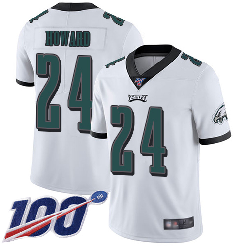 Philadelphia Eagles #24 Jordan Howard White Men's Stitched 100th Season Vapor Limited Jersey Men's