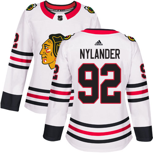 Adidas Chicago Blackhawks #92 Alexander Nylander White Road Authentic Women's Stitched Jersey Womens