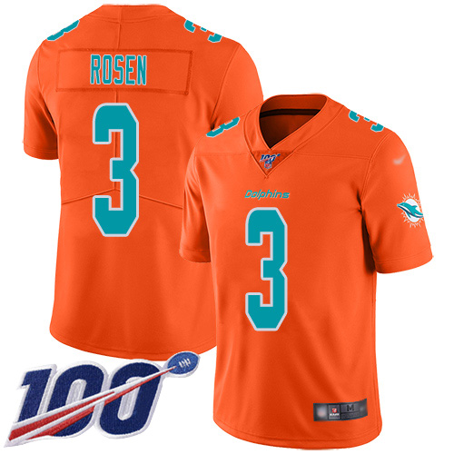 Miami Dolphins #3 Josh Rosen Orange Men's Stitched Limited Inverted Legend 100th Season Jersey Men's