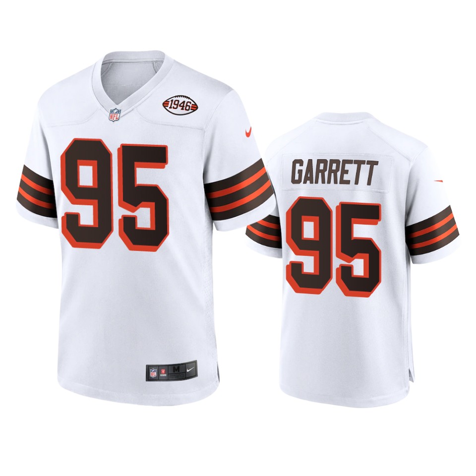 Men's Browns #95 Myles Garrett 1946 Collection Alternate Game Limited Jersey - White