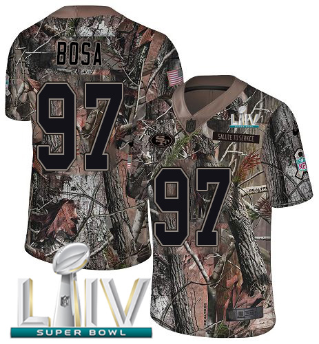 49ers #97 Nick Bosa Camo Super Bowl LIV 2020 Youth Stitched Limited Rush Realtree Jersey