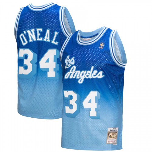 Los Angeles Los Angeles Lakers #34 Shaquille ONeal Mitchell & Ness Mens Light Blue/Blue 1996/97 Hardwood Classics Fadeaway Swingman Player Jersey Mens