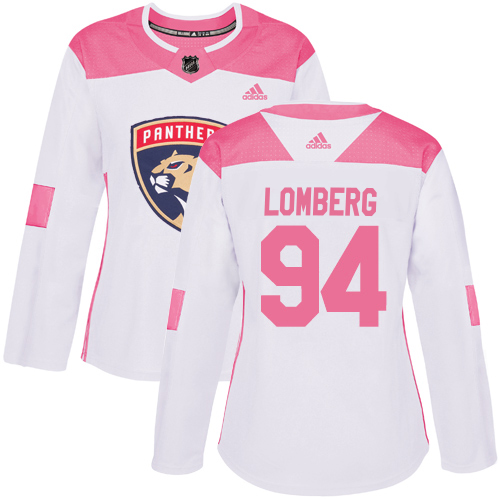 Adidas Panthers #94 Ryan Lomberg White/Pink Authentic Fashion Women's Stitched Jersey