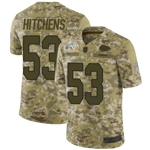 Kansas City Chiefs #53 Anthony Hitchens Camo Youth Super Bowl LV Bound Stitched Limited 2018 Salute To Service Jersey Youth