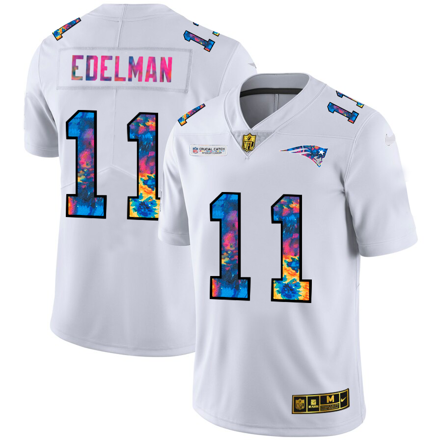 New England Patriots #11 Julian Edelman Men's White Multi-Color 2020 Crucial Catch Limited Jersey